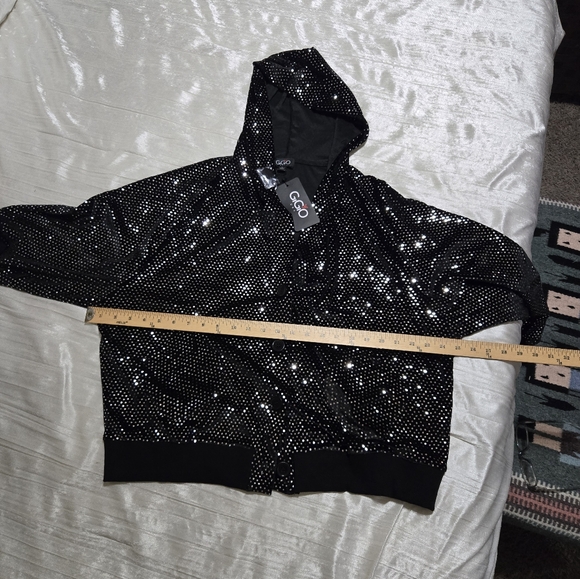 Black Sequin Button-Up Hoodie By Gogio NWT size L - Picture 5 of 7